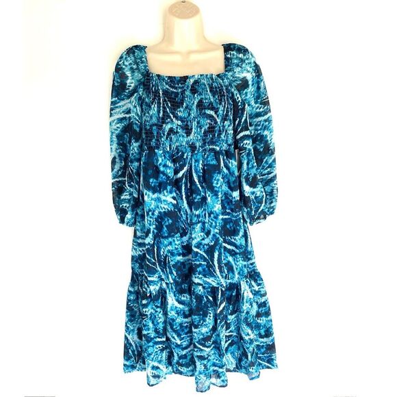 Nordstrom TASH AND SOPHIE Smocked Bodice Tiered Chiffon Dress S - Picture 4 of 8